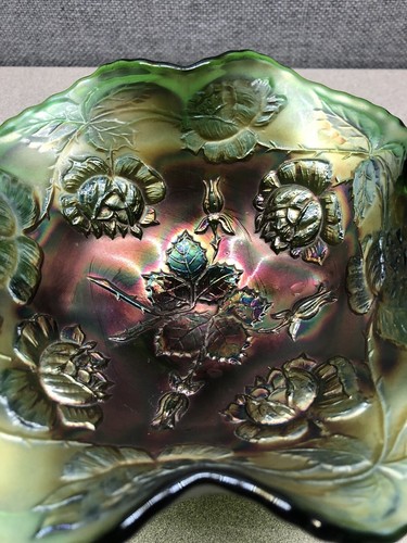 Antique Fenton Amethyst Carnival Glass Wreath of Roses Handled Compote Bon Bon - Picture 8 of 12