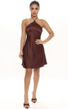NWT Fashion Nova Love You Lots Satin Mini Dress - Chocolate Size Small