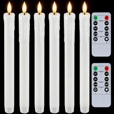 Homemory Real Wax LED Flameless Taper Candles with Timer 9.6 Inches White Dri...