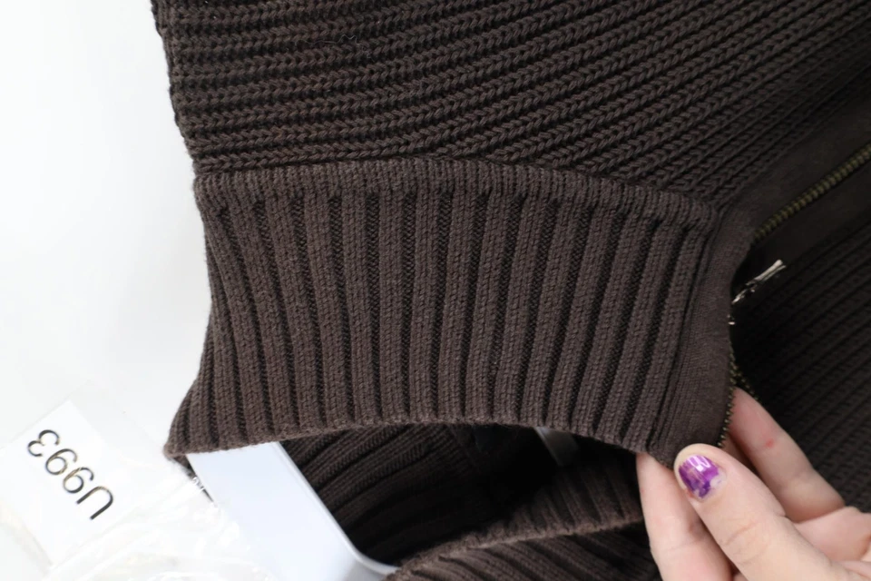 Vintage Express Mens XL Faded Blank Chunky Ribbed Knit Full Zip Sweater Brown - Image 4 of 4
