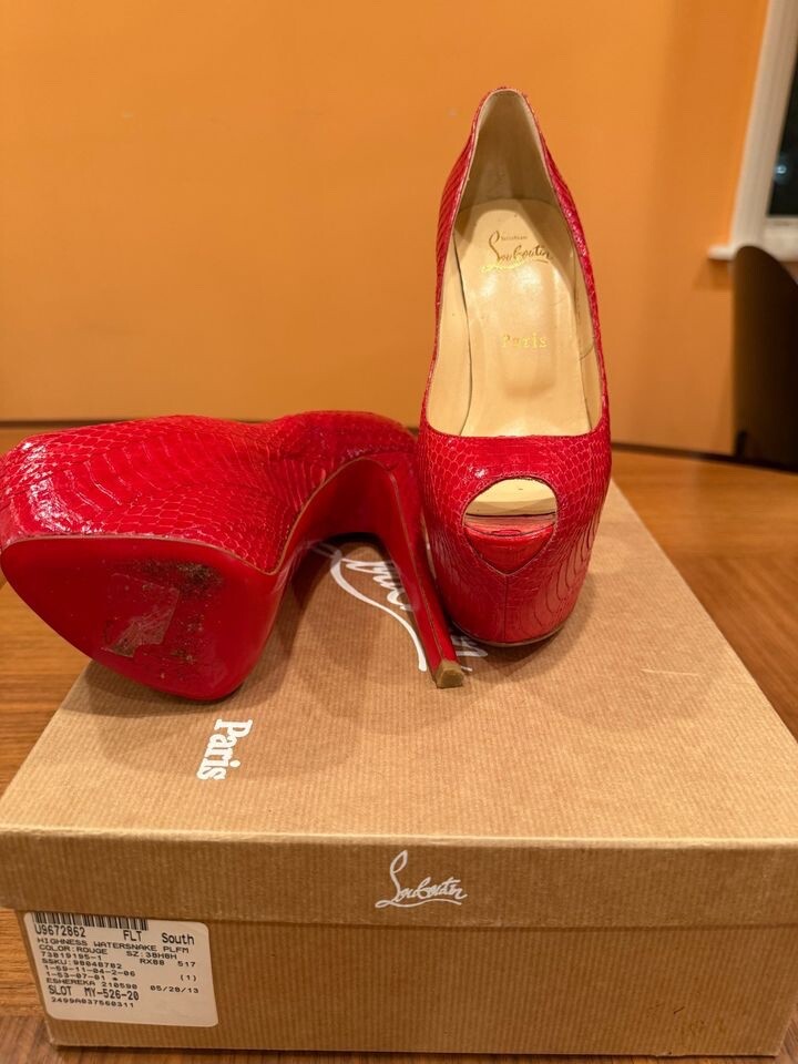 Christian Louboutin Raspberry Python Lady Peep To… - image 3