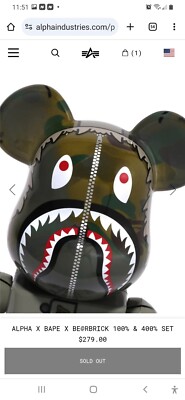 alpha industries Bape Bearbrick 100% And 400% Set Never Opened New