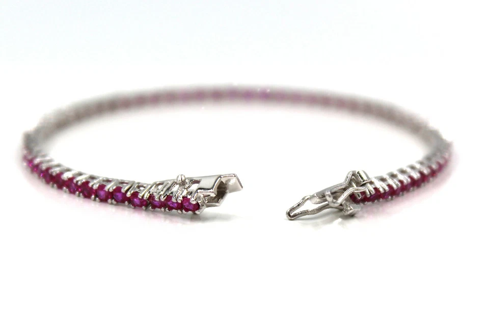 Bracciali Tennis Zirconi Naturali Rosa Argento 925 Eleganti Unisex 18 cm Jewelry - Immagine 2 di 3