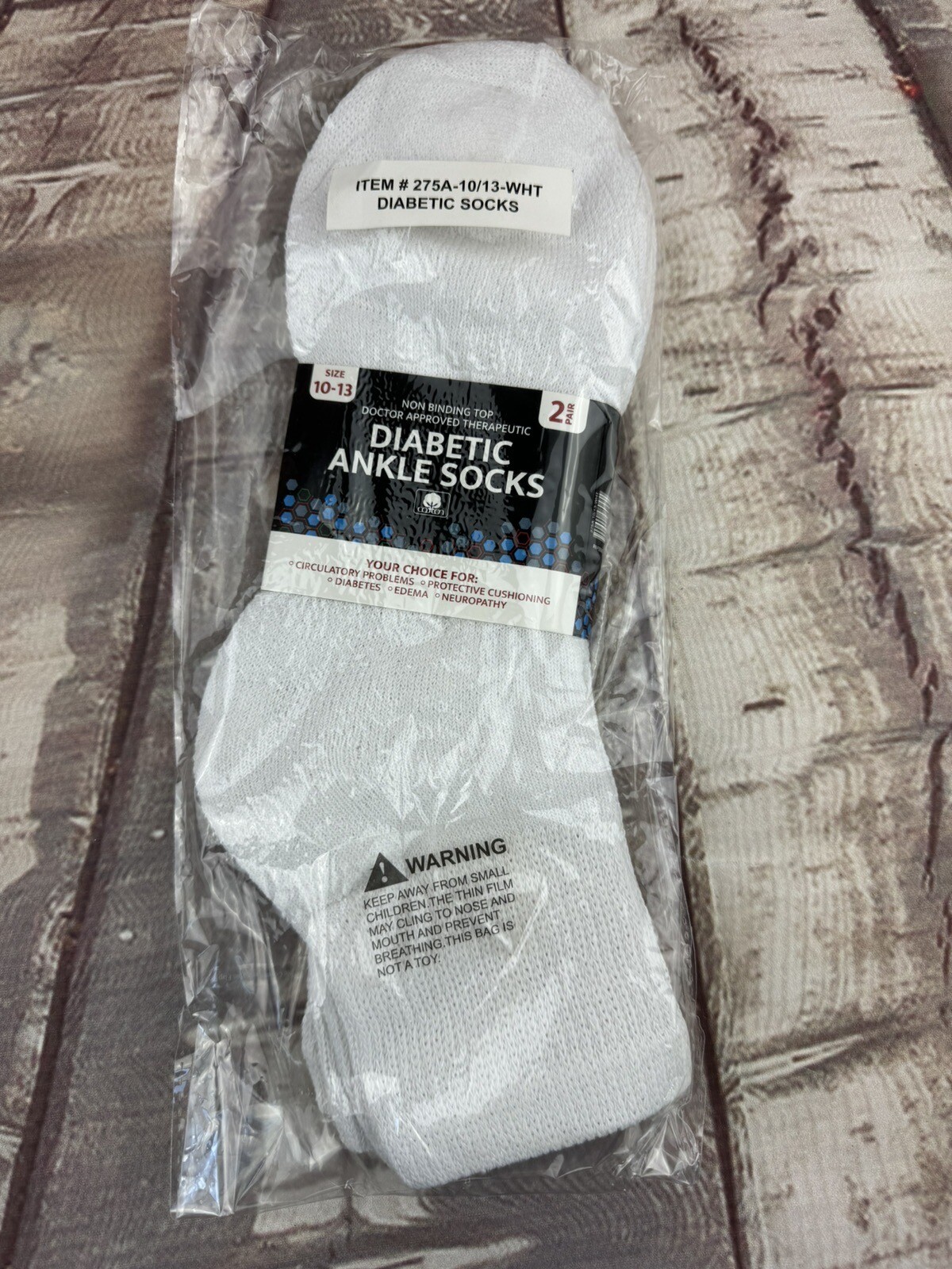 Diabetic Ankle Socks 2-Pack Non-Binding Cushion Cotton Men's Women's Size 10-13-image