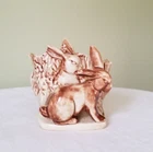 McCoy USA Pottery 3D Rabbit Bunnies Stump Planter Brown Beige Colors Vintage