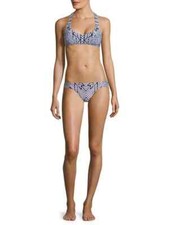 Red Carter Navy Azteca Bikini Top  Cali Lace Up Side Bikini Bottom Medium