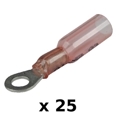 Lot De 25 Cosses à œillet Rouges Avec Gaine Thermorétractable - Pour Câbles 22-18 AWG - Parfait Bateau