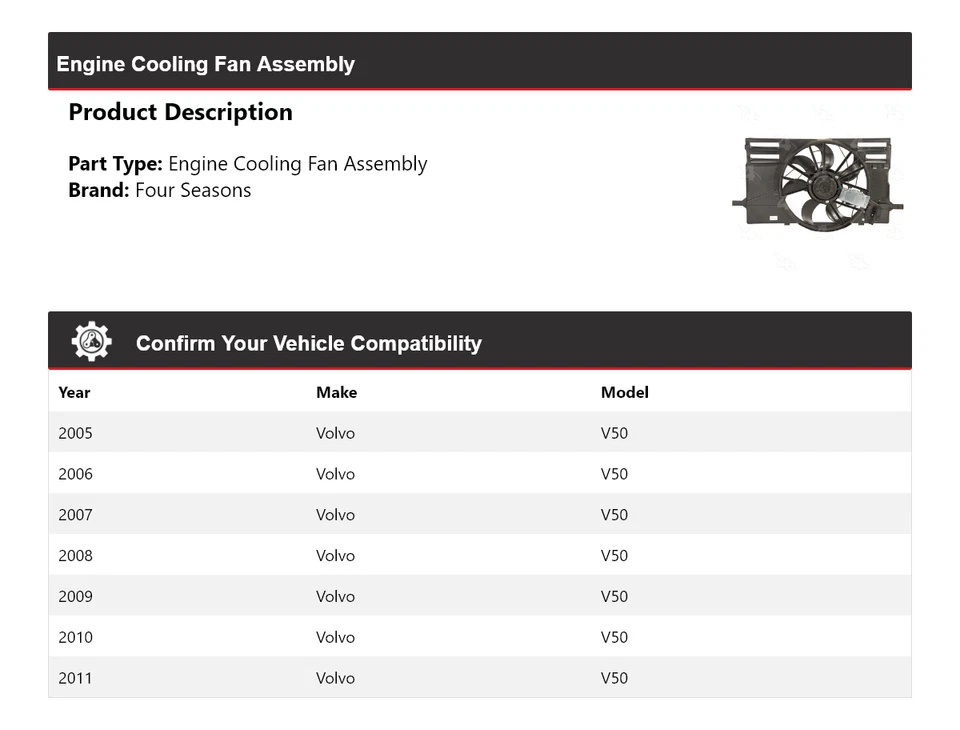 Para 2005-2011 Volvo V50 conjunto de ventilador de refrigeração do motor 4 estações 2006 2007 2008 - Imagem 2 de 4
