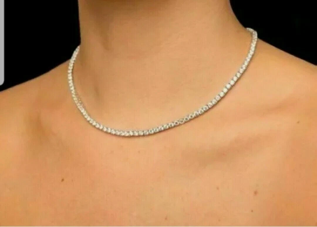 Pretty 5 Ct Round Cut Lab Created Diamond Tennis Necklace 14K