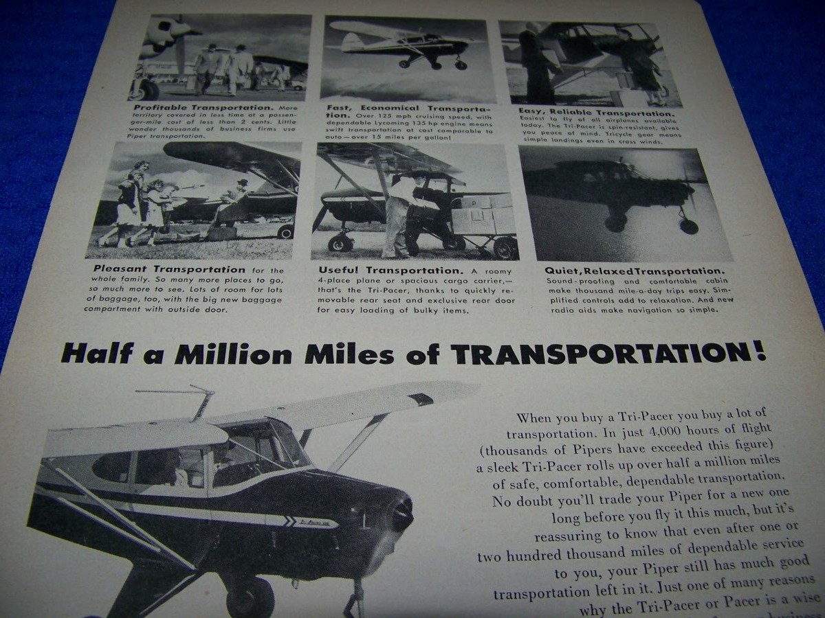 1953 PIPER TRI-PACER &ldquo;HALF A MILLION MILES&rdquo;..1-PAGE ORIGINAL SALES 
