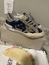 Authentic Golden Goose Superstar Penstar Sneakers Size 38 Navy Blue Glitter
