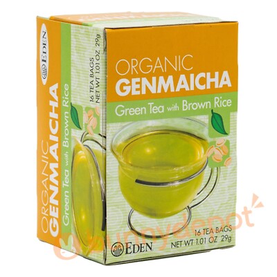 Eden Foods Organic Genmaicha Green Tea with Brown Rice 16 Tea Bags Box ...