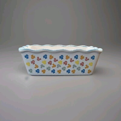 Disney Mickey Ears Valentine s Mini Loaf Bread Baking Pan Dish Ceramic New