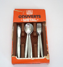 Vintage Coqueval Couverts Metal Toy Silverware w/Tray Made in Italy 12 Pcs