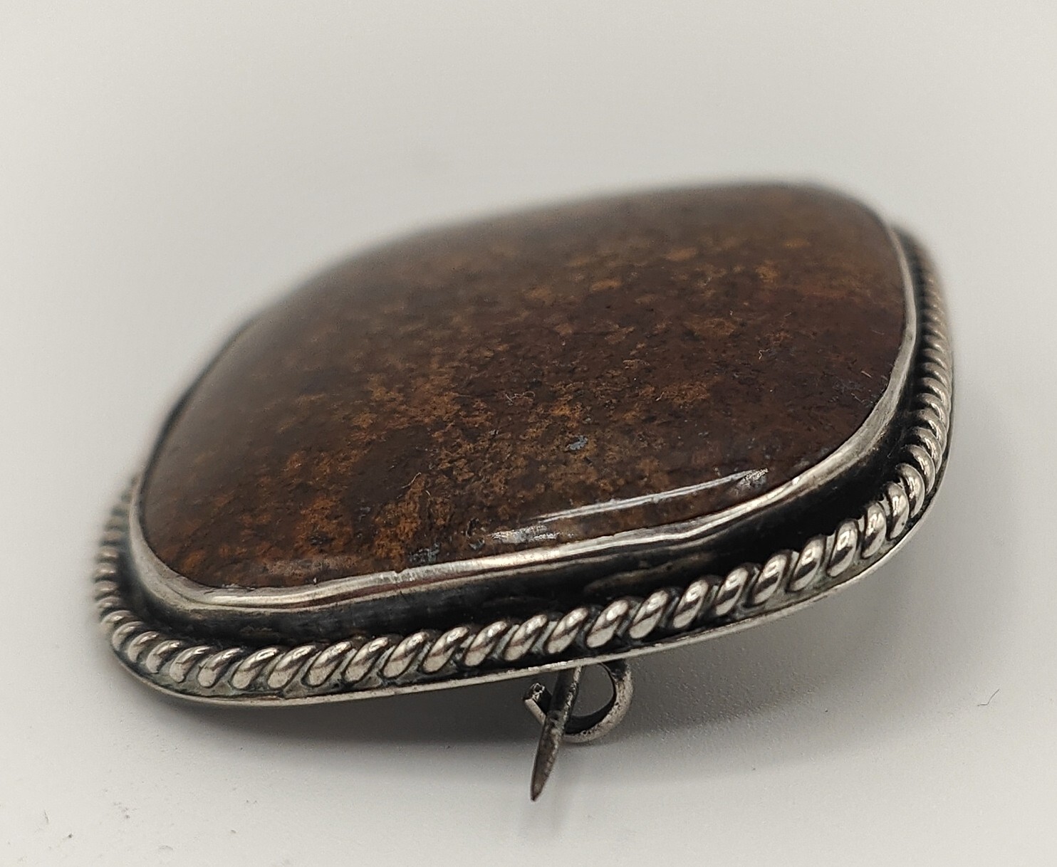 Large Antique Solid Silver Brown Dotted Agate Sta… - image 3