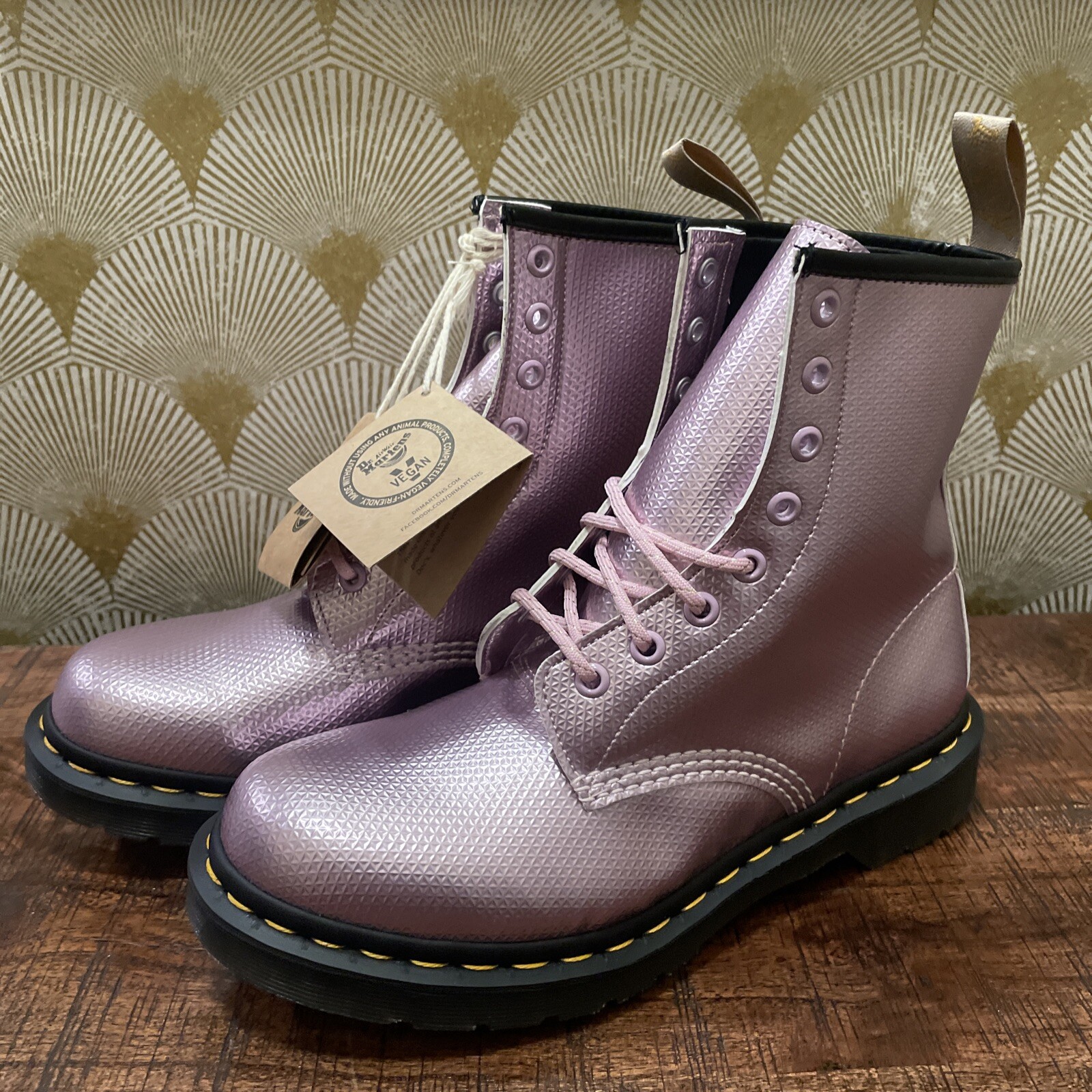 DR. MARTENS 1460 Vegan Women’s Aluminix Embossed Combat Boot Size 8 New Pink image 3