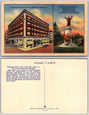 Frederick MD Francis Scott Key Hotel Monument Statue Postcard