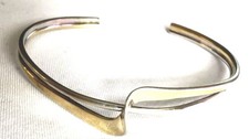 Sterling 925 Silver Gold Gilt Vermeil Bangle Bracelet Contemporary Modern Design