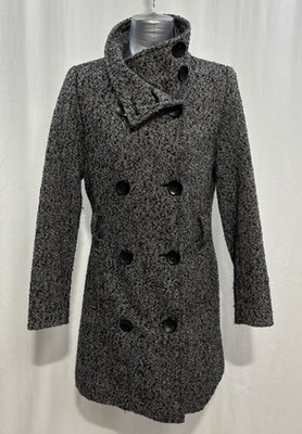 Mexx Women's Black & White Textured Double-Breasted Pea Coat - missing belt 