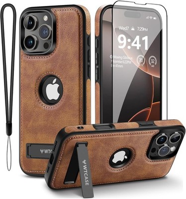 Magnetic for iPhone 16 Pro Max Leather Case, Built-in Invisible Stand Protective
