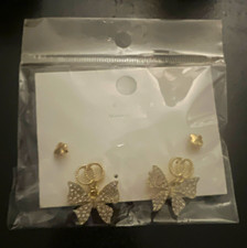 Gold Tone Butterfly Stud Earrings w/ Clear Ro...