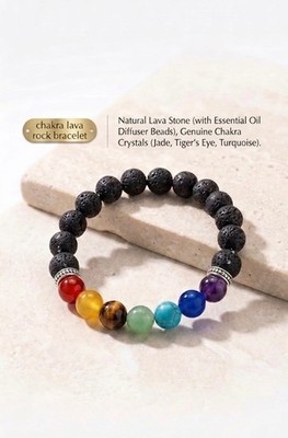 7 Chakra Lava Rock Stretch Bracelet, Add Essential Oils for Daily Stress Relief
