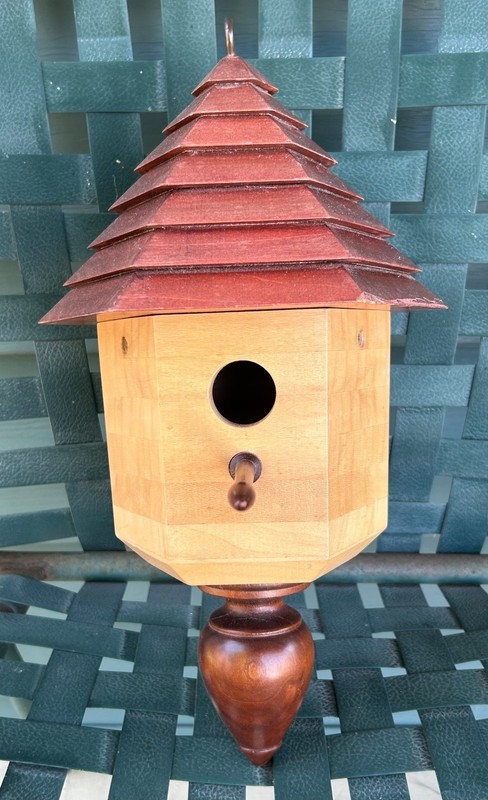 Wood Bird House Hand Made Metal Hanger Garden Decor Large