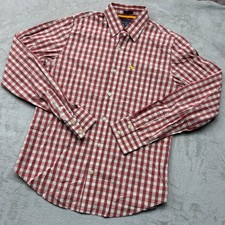 Abercrombie Fitch Button Down Shirt Men Large Red Plaid Muscle Fit Long Sleeve