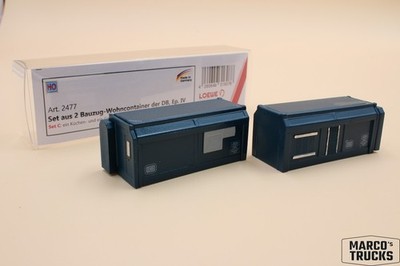 Loewe Set aus 2 Bauzug-Wohncontainer ''DB Ep. III/IV'' blau HO Set C Nr. 2477 1/87