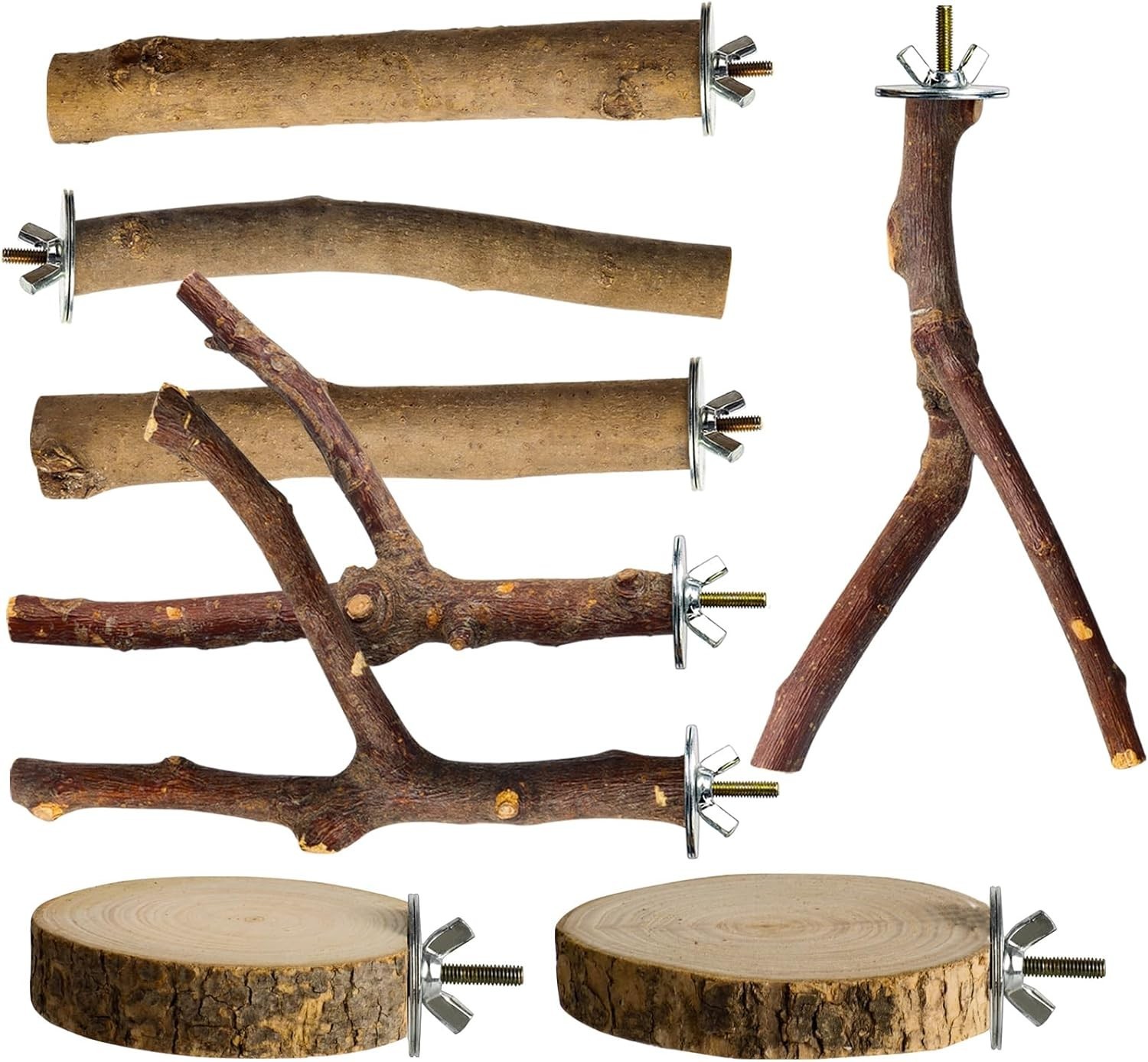 8 Pack 9 Inch Natural Wood Bird Perches Parrot Perch Stand Parakeet Toys Bird Ca