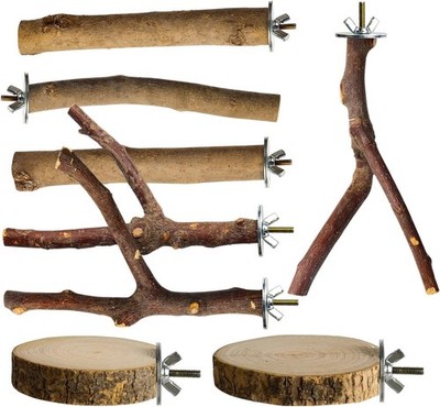 8 Pack 9 Inch Natural Wood Bird Perches Parrot Perch Stand Parakeet Toys Bird Ca
