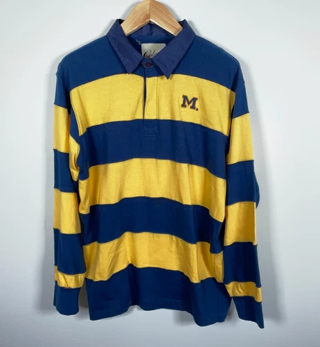 Michigan Wolverines Rugby Polo Shirt Adult 2XL Yellow Blue Striped College