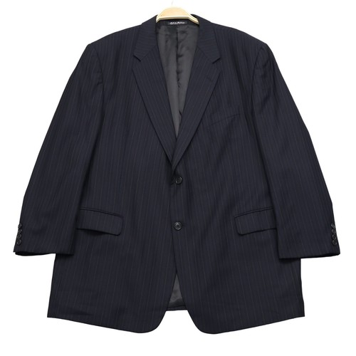 Adolfo Super 120s Wool Mens Sport Coat 46R Dark Navy Pinstripe Single Breasted - Picture 1 of 14