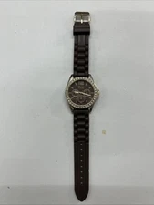 Geneva Platinum Quartz Brown Watch Silicone Band New Battery Works Great