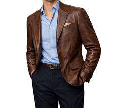 Men's Real Leather Blazer Brown Lambskin Leather Premium Two Button Formal Coat