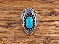 Night Horse Sterling Silver 925 Turquoise Ring Size 7 Signed Vintage. Size 8