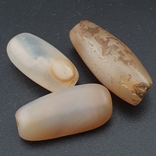 Authentic Ancient Yemeni Suliemani Agate Beads Lot of Three Natural Eye Amulets