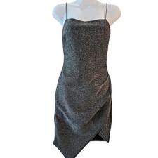 Windsor Women's Silver Black Spaghetti Strap Asymmetrical Size Small Mini Dress
