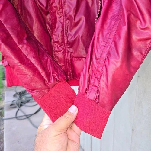 Vintage 80s Nissan Racing Jacket Mens Large Maroon Nylon Windbreaker Pit Coat image 19