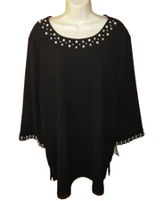 CHARTER CLUB Womens Top PLUS SIZE 3X Blouse Tunic Faux Pearl Trim 3/4 Sleeve NWT