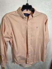 Mens 16/ L Ralph Lauren Classic Fit Orange White Striped Button Down Preppy Pony