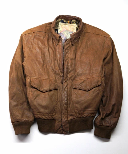 Vintage 1980s G-III Brown Leather Bomber Flight Jacket Small Made in Korea - product listing photo