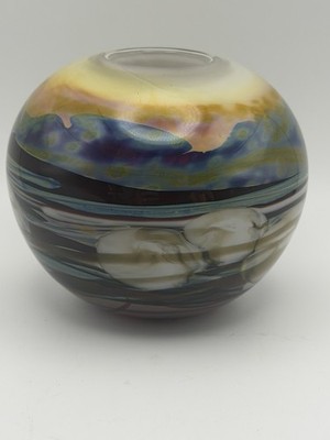 Rick Miller 1983 Signed Studio Art Glass Landscape Orb Vase Terrestrial World 5 