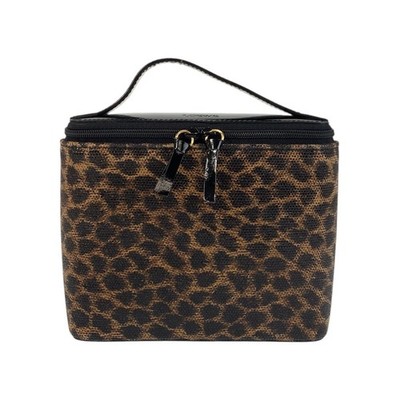 LOEWE vintage Leopard Handbag vanity bag Brown Black GoldHardware PVC/enamel