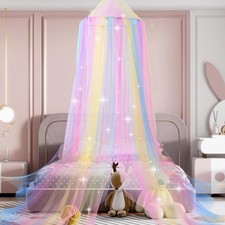 Bed Canopy for Girls, Rainbow Bed Tent Princess Bed Canopy Hanging Mosquito Net
