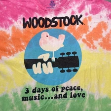 Woodstock Shirt Mens 2XL Colorful Tie Dye 3 Days Of Peace Music Love Liquid Blue