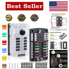 12-Way Fuse Box with Dual Positive Inputs and Protection Cover for 12V/24V