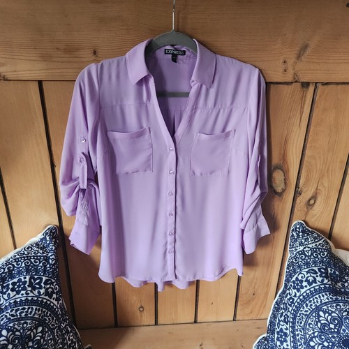Express Portofino Size Small Lavender Long Sleeve Blouse convertible sleeve
