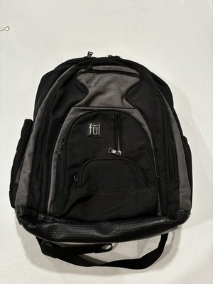FUL Black Gray Laptop Backpack Multi Compartment Padded Straps Travel School Bag