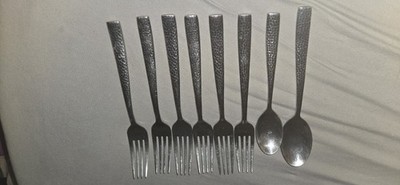 Hammered stainless steel flatware Unbranded Set Of 8 Dinner Fork Soup & Teaspoon
